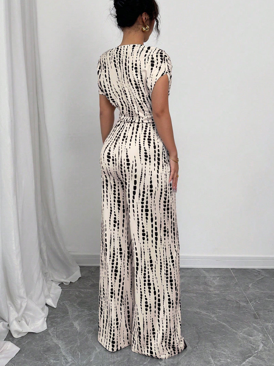 Striped Jumpsuit Summer Vacation Oblique Shoulder Strap Jumpsuit Wide Leg Trousers - ALTARIA
