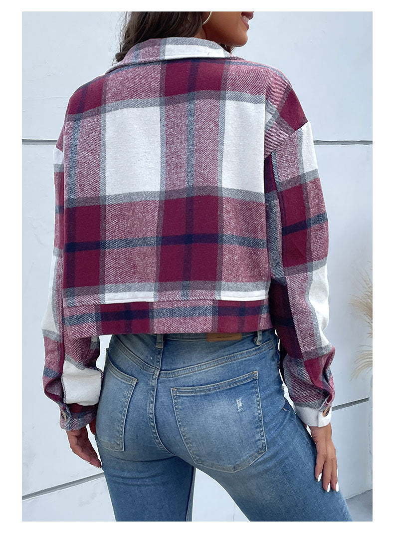 Autumn Winter Women Clothing Plaid Long Sleeve Shacket - ALTARIA
