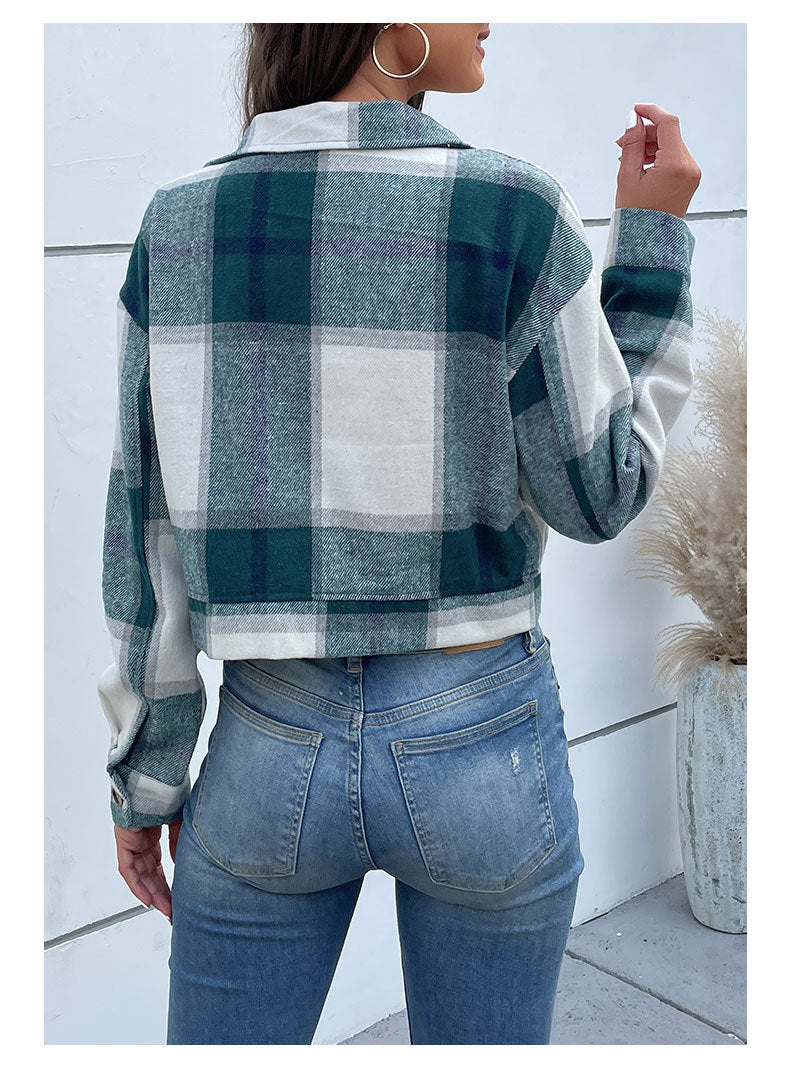 Autumn Winter Women Clothing Plaid Long Sleeve Shacket - ALTARIA