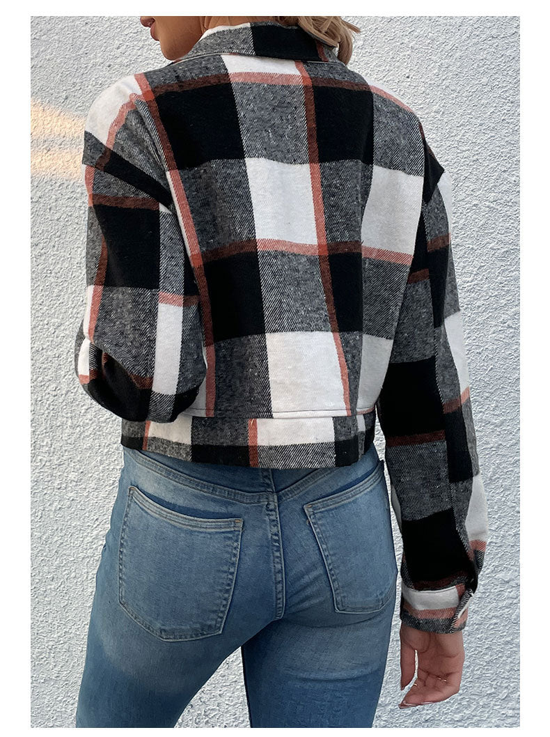 Autumn Winter Women Clothing Plaid Long Sleeve Shacket - ALTARIA