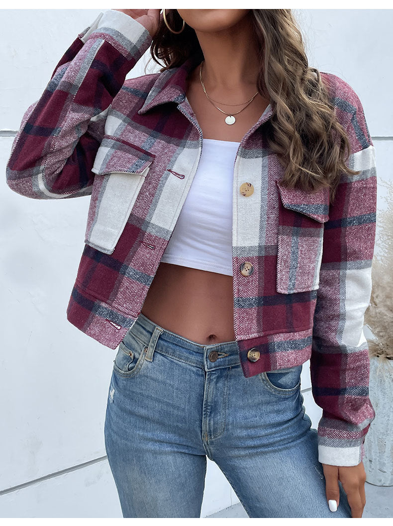 Autumn Winter Women Clothing Plaid Long Sleeve Shacket - ALTARIA
