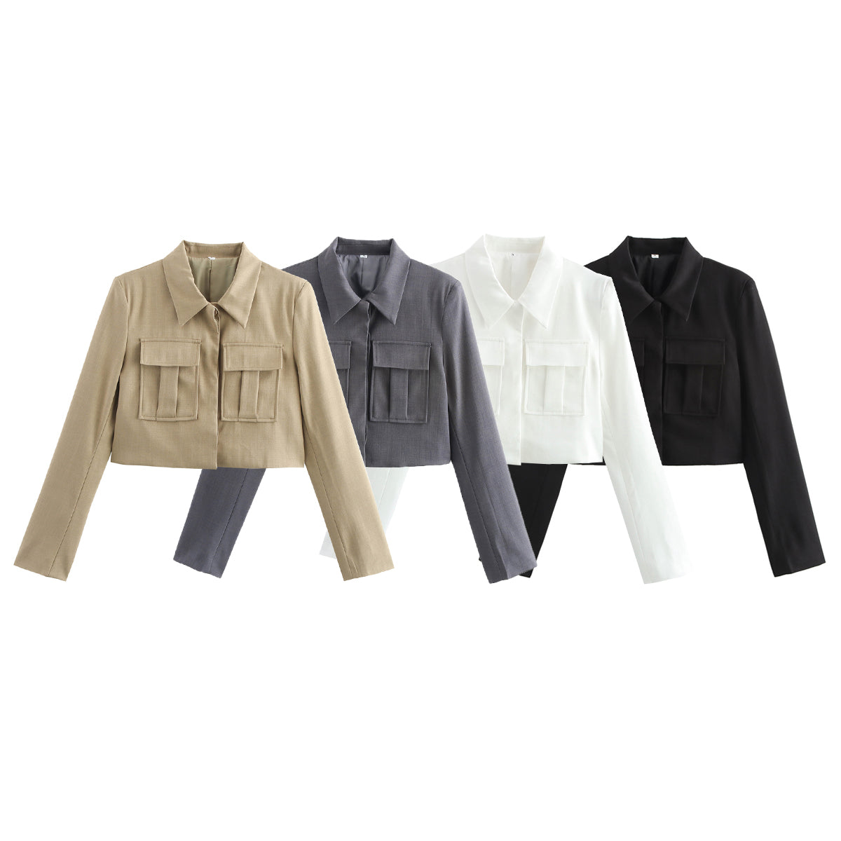 Spring Solid Color Polo Collar Single Breasted Long Sleeve Double Pocket Jacket Pleated Trousers Women - ALTARIA