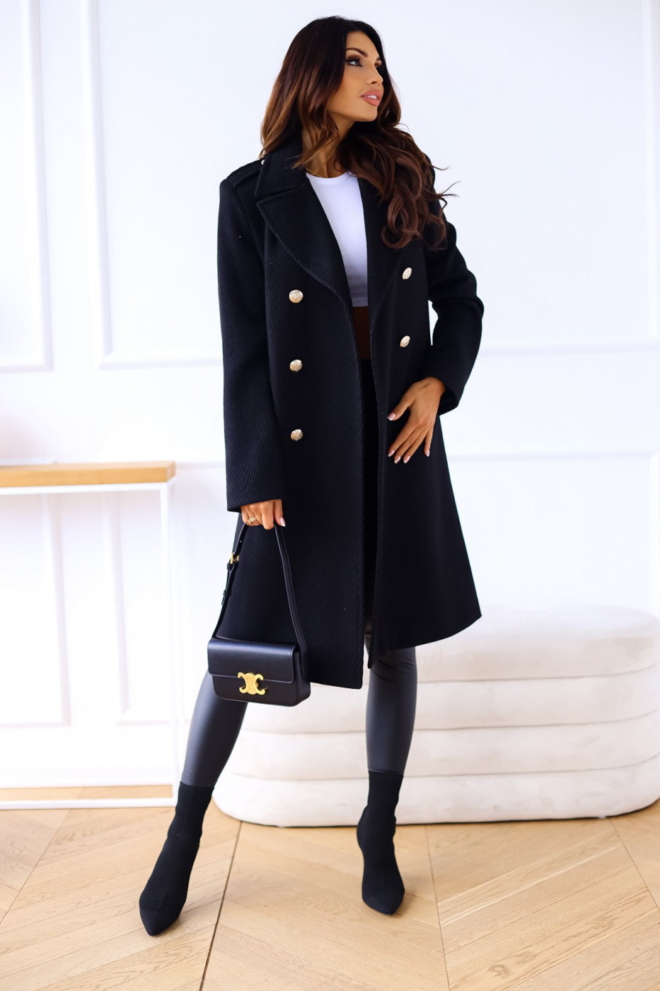 Double Row Button Medium Long Woolen Coat - ALTARIA