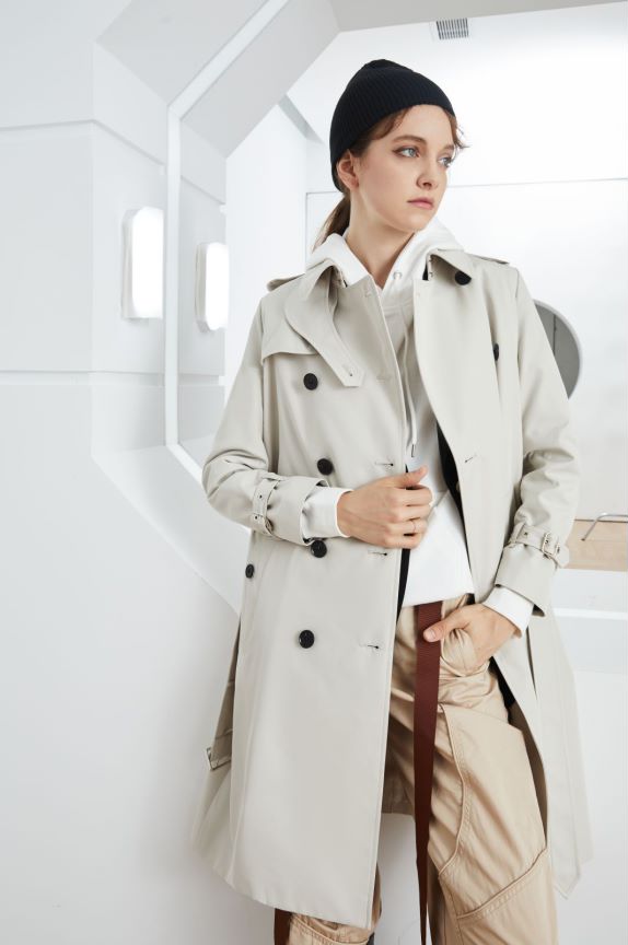 Element Autumn Winter Khaki Mid Length Trench Coat Slim Fit Slimming Elegant Trench Coat Women - ALTARIA