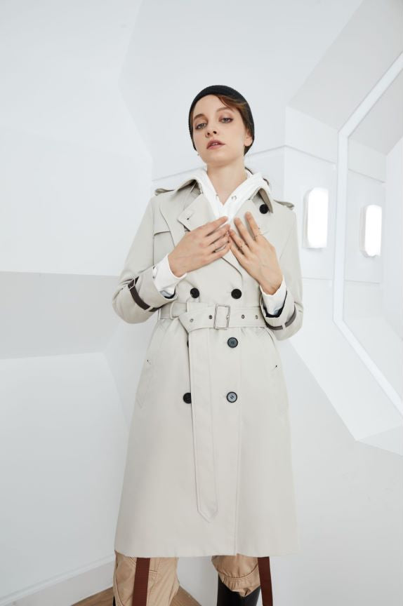 Element Autumn Winter Khaki Mid Length Trench Coat Slim Fit Slimming Elegant Trench Coat Women - ALTARIA