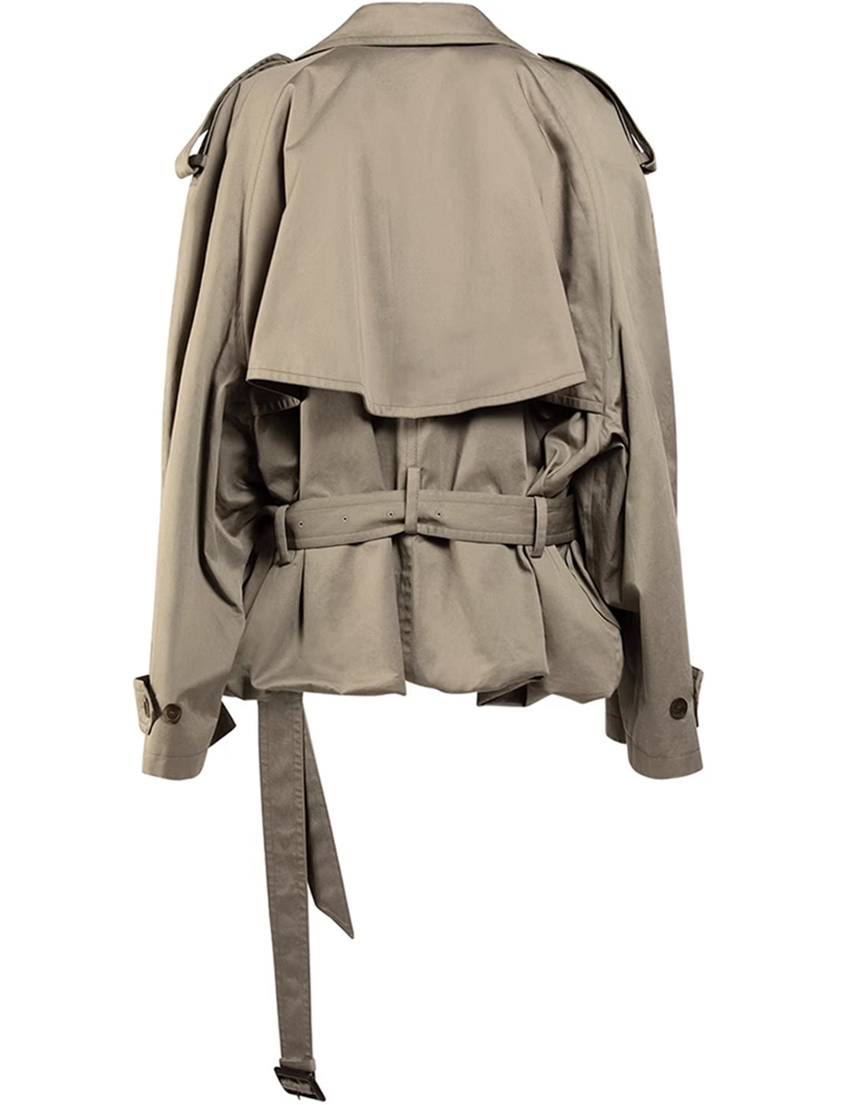 French Coat Autumn Simple Handsome Workwear Loose Large Profile Double Breasted Short Lace up Waist Trimming Trench Coat Tide - ALTARIA
