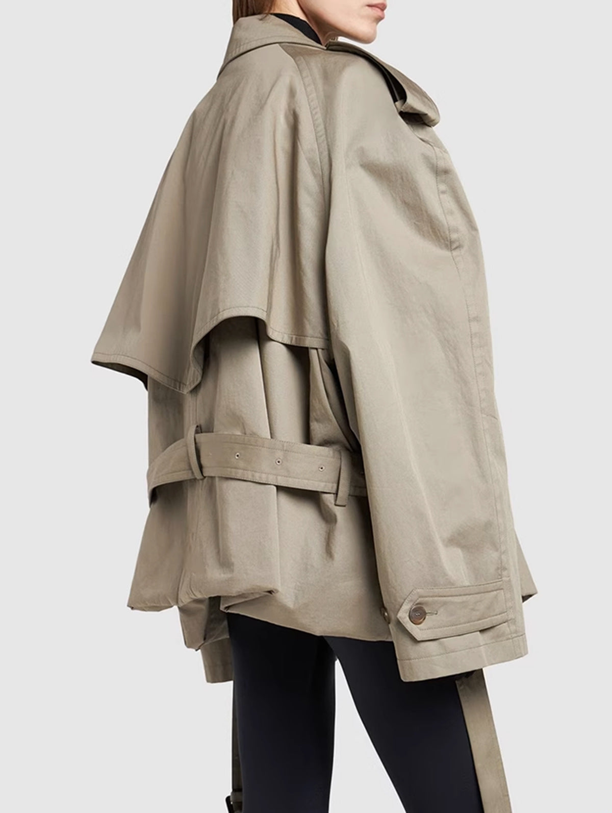 French Coat Autumn Simple Handsome Workwear Loose Large Profile Double Breasted Short Lace up Waist Trimming Trench Coat Tide - ALTARIA