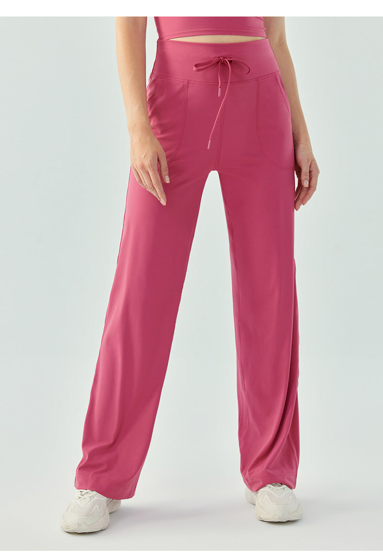 Large Pocket Quick Drying Track Pants Loose High Elastic Drawstring Wide Leg Yoga Pants Drooping Straight Spring Autumn Breathable Casual Pants - ALTARIA