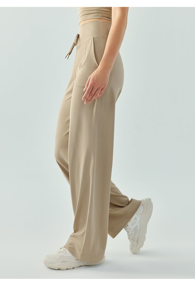 Large Pocket Quick Drying Track Pants Loose High Elastic Drawstring Wide Leg Yoga Pants Drooping Straight Spring Autumn Breathable Casual Pants - ALTARIA