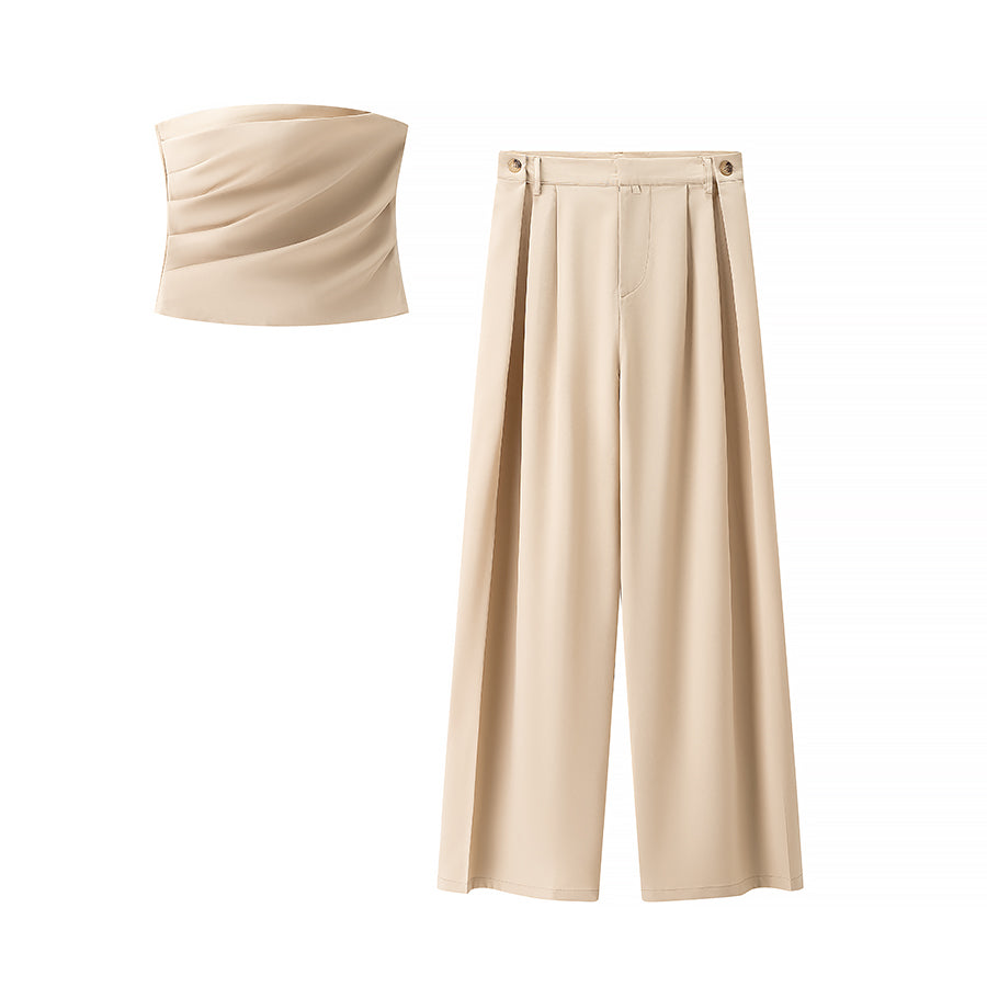Spring Women Clothing Design Straight Collar Wrapped Chest Short Top Pants Sets - ALTARIA