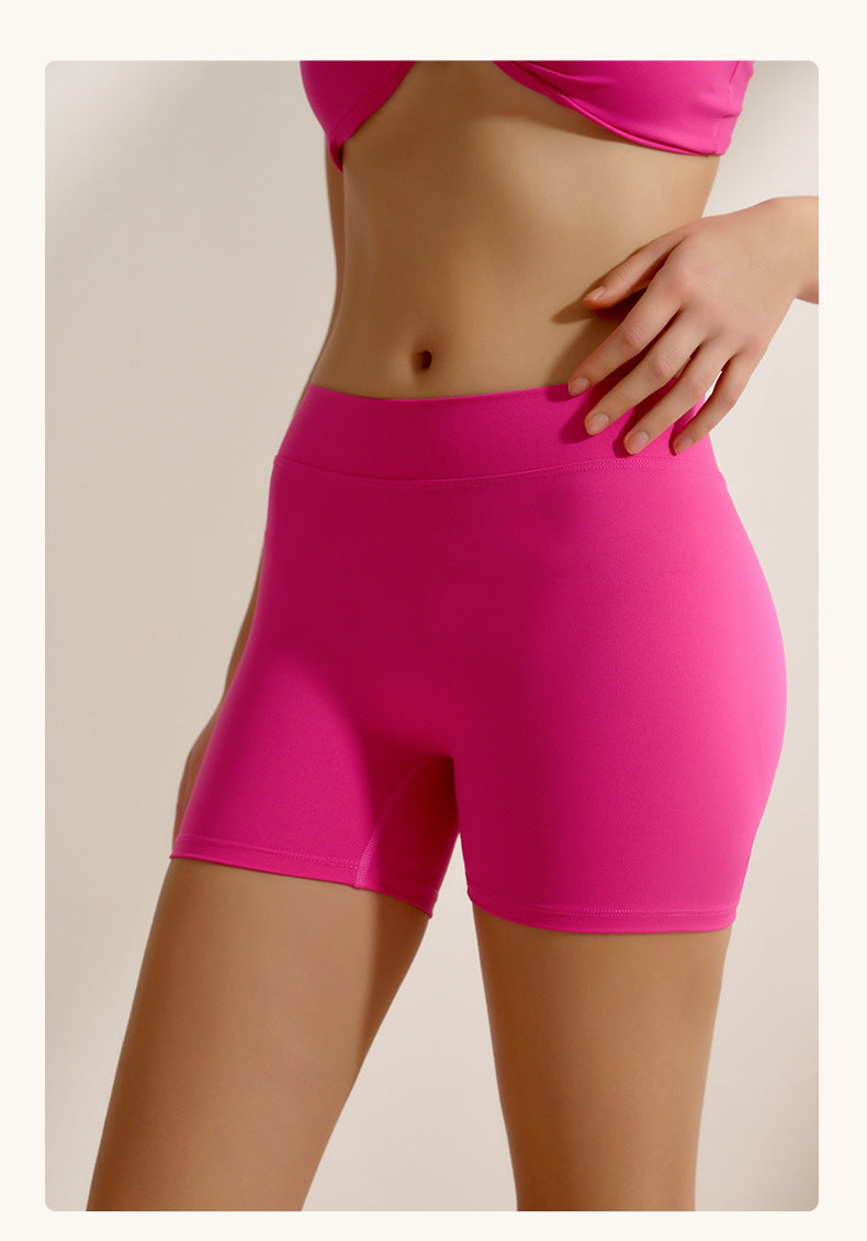 Yoga Women Shorts Two Piece Cross Bra Straps Peach Hip Raise Workout Set - ALTARIA