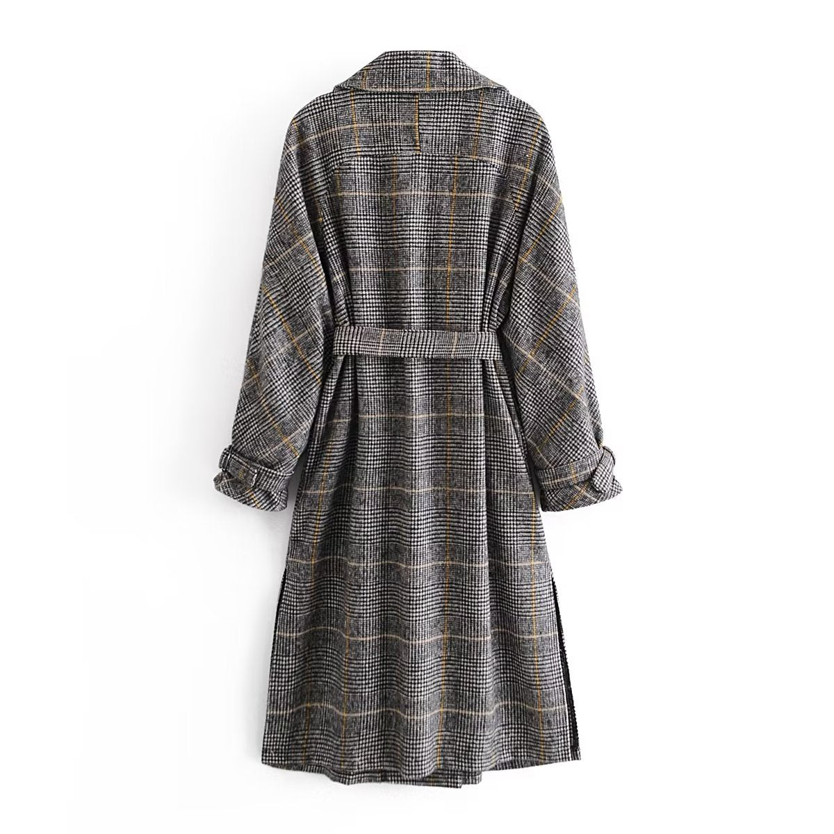 Fall Women Clothing Waist Controlled Collared Plaid Coat Overcoat - ALTARIA