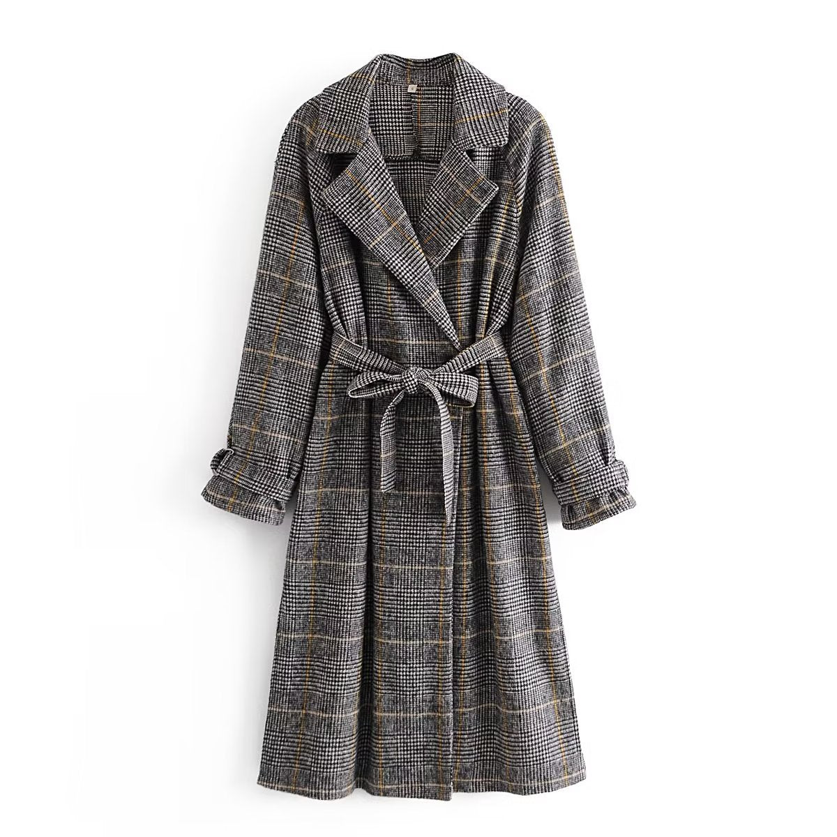 Fall Women Clothing Waist Controlled Collared Plaid Coat Overcoat - ALTARIA