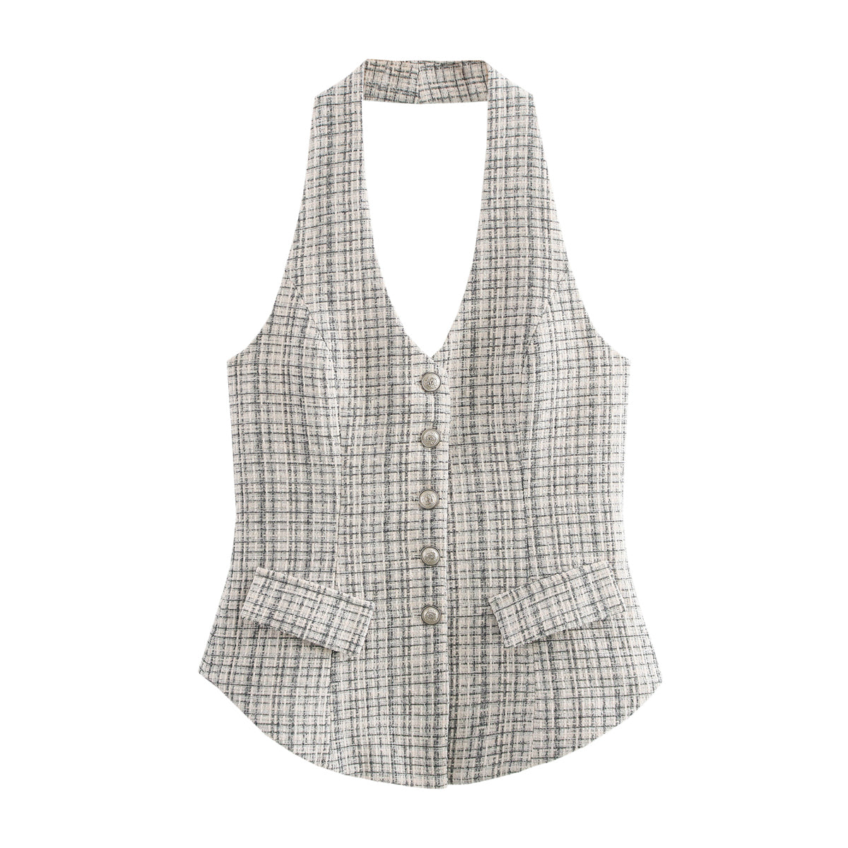 Spring Women All Match V neck Halter Sleeveless Single Breasted Classic Vest Top - ALTARIA