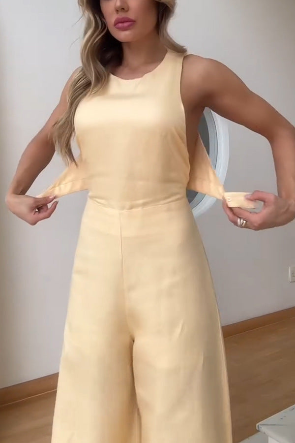 Summer Sexy Solid Color Loose Trousers Jumpsuit Women - ALTARIA