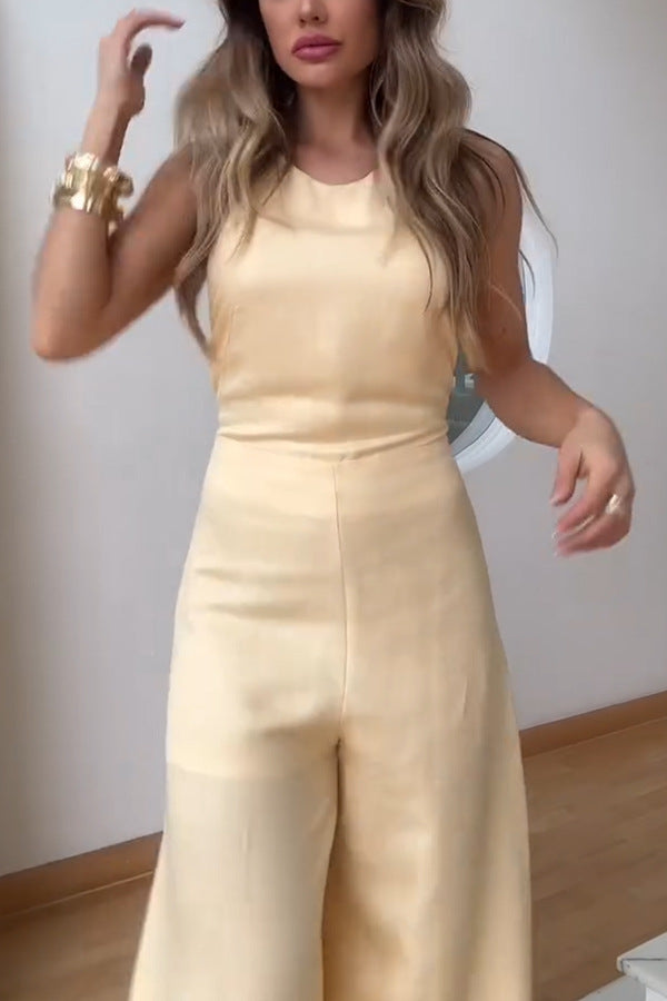 Summer Sexy Solid Color Loose Trousers Jumpsuit Women - ALTARIA