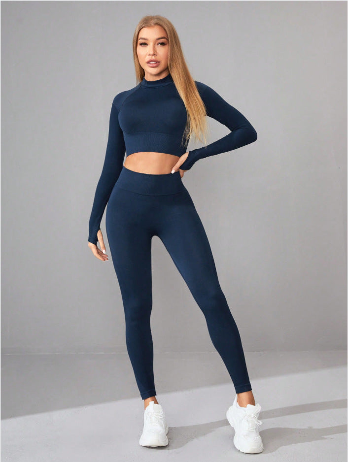 Seamless Yoga Clothes Women Long Sleeved Sports Top High Waist Hip Lift Sports Tights Trousers Set - ALTARIA