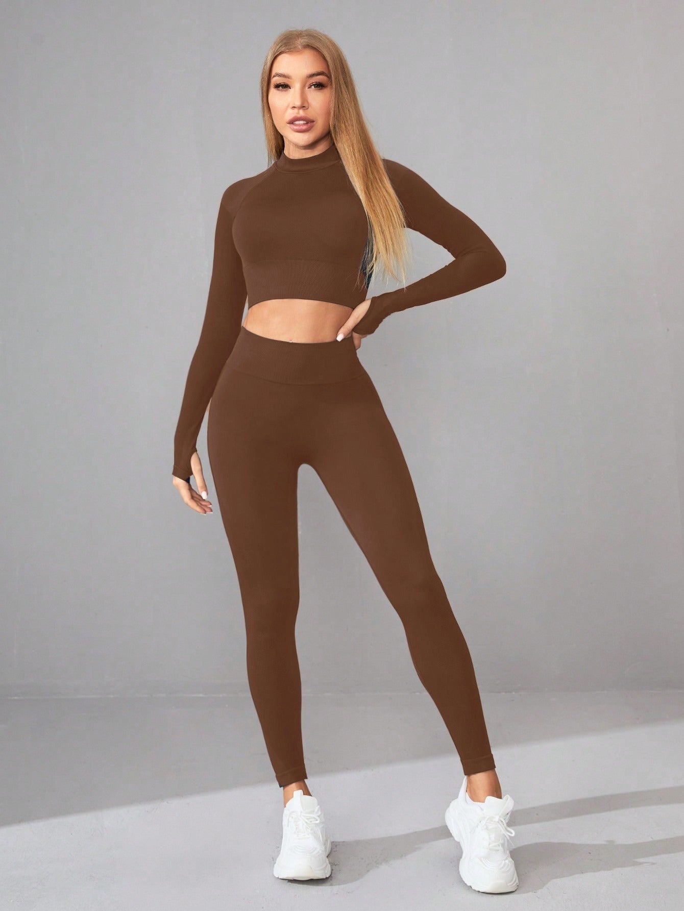 Seamless Yoga Clothes Women Long Sleeved Sports Top High Waist Hip Lift Sports Tights Trousers Set - ALTARIA