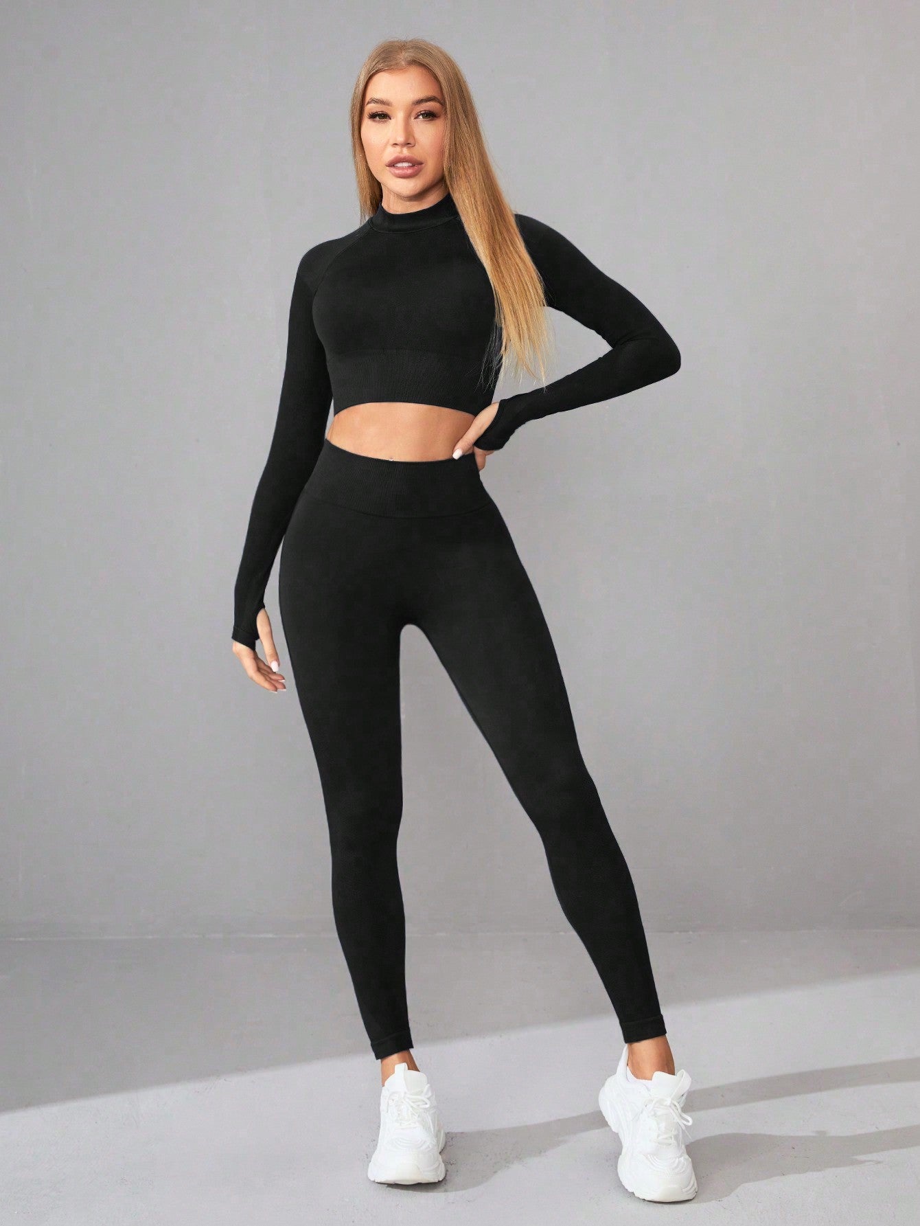 Seamless Yoga Clothes Women Long Sleeved Sports Top High Waist Hip Lift Sports Tights Trousers Set - ALTARIA