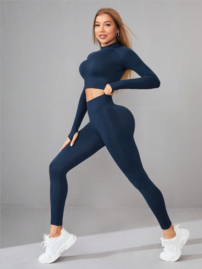 Seamless Yoga Clothes Women Long Sleeved Sports Top High Waist Hip Lift Sports Tights Trousers Set - ALTARIA
