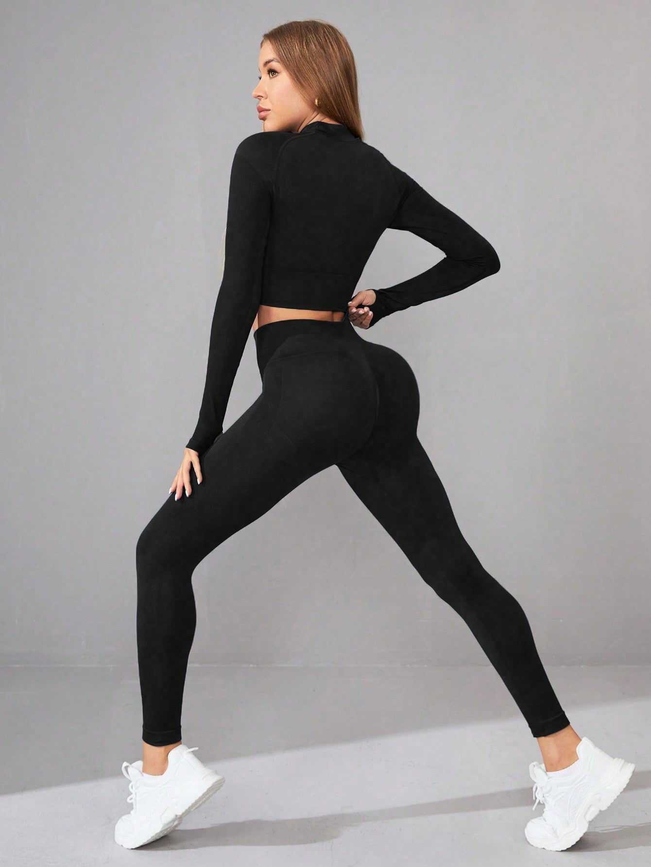 Seamless Yoga Clothes Women Long Sleeved Sports Top High Waist Hip Lift Sports Tights Trousers Set - ALTARIA