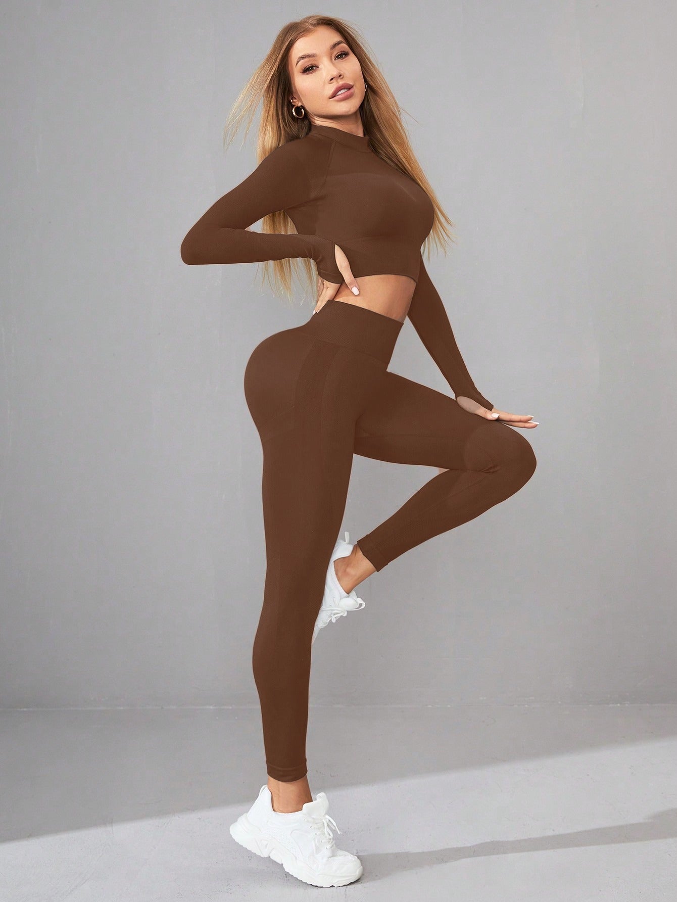 Seamless Yoga Clothes Women Long Sleeved Sports Top High Waist Hip Lift Sports Tights Trousers Set - ALTARIA