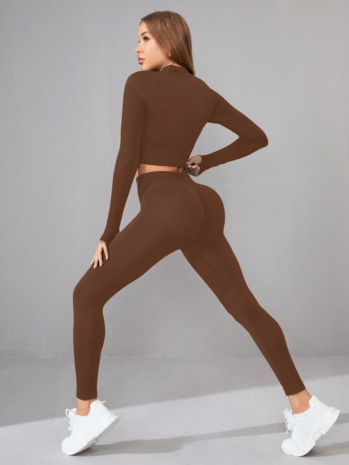 Seamless Yoga Clothes Women Long Sleeved Sports Top High Waist Hip Lift Sports Tights Trousers Set - ALTARIA