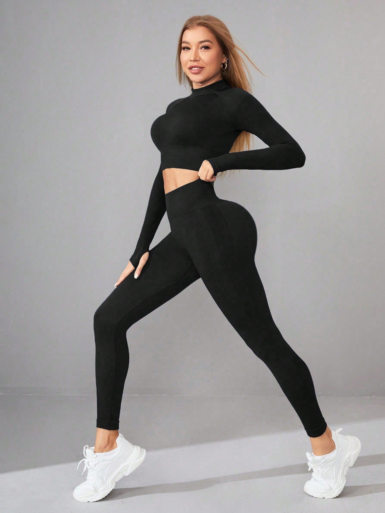 Seamless Yoga Clothes Women Long Sleeved Sports Top High Waist Hip Lift Sports Tights Trousers Set - ALTARIA