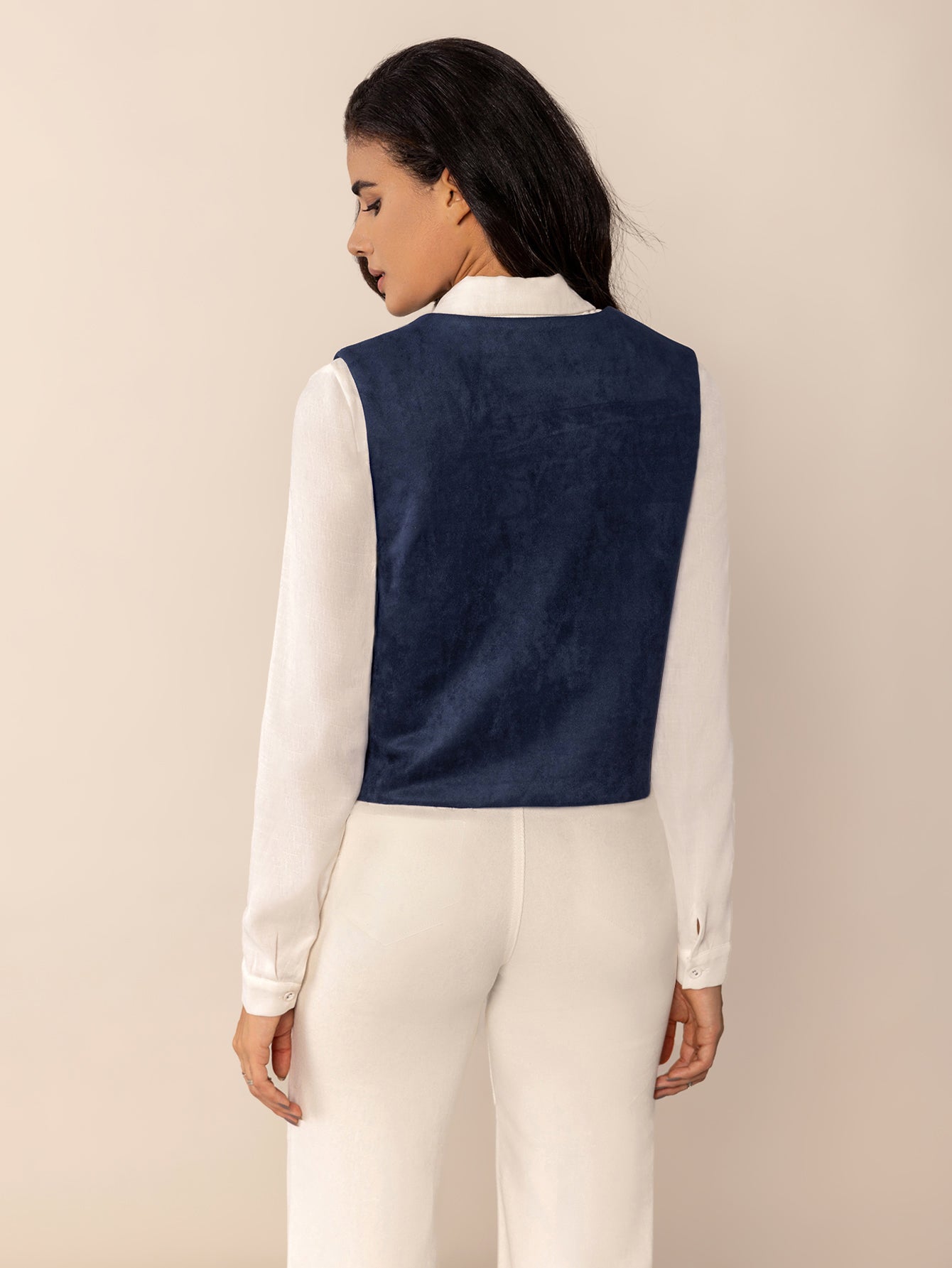 Women Casual Blue Casual Lace Embroidered Lace Vest Coat - ALTARIA