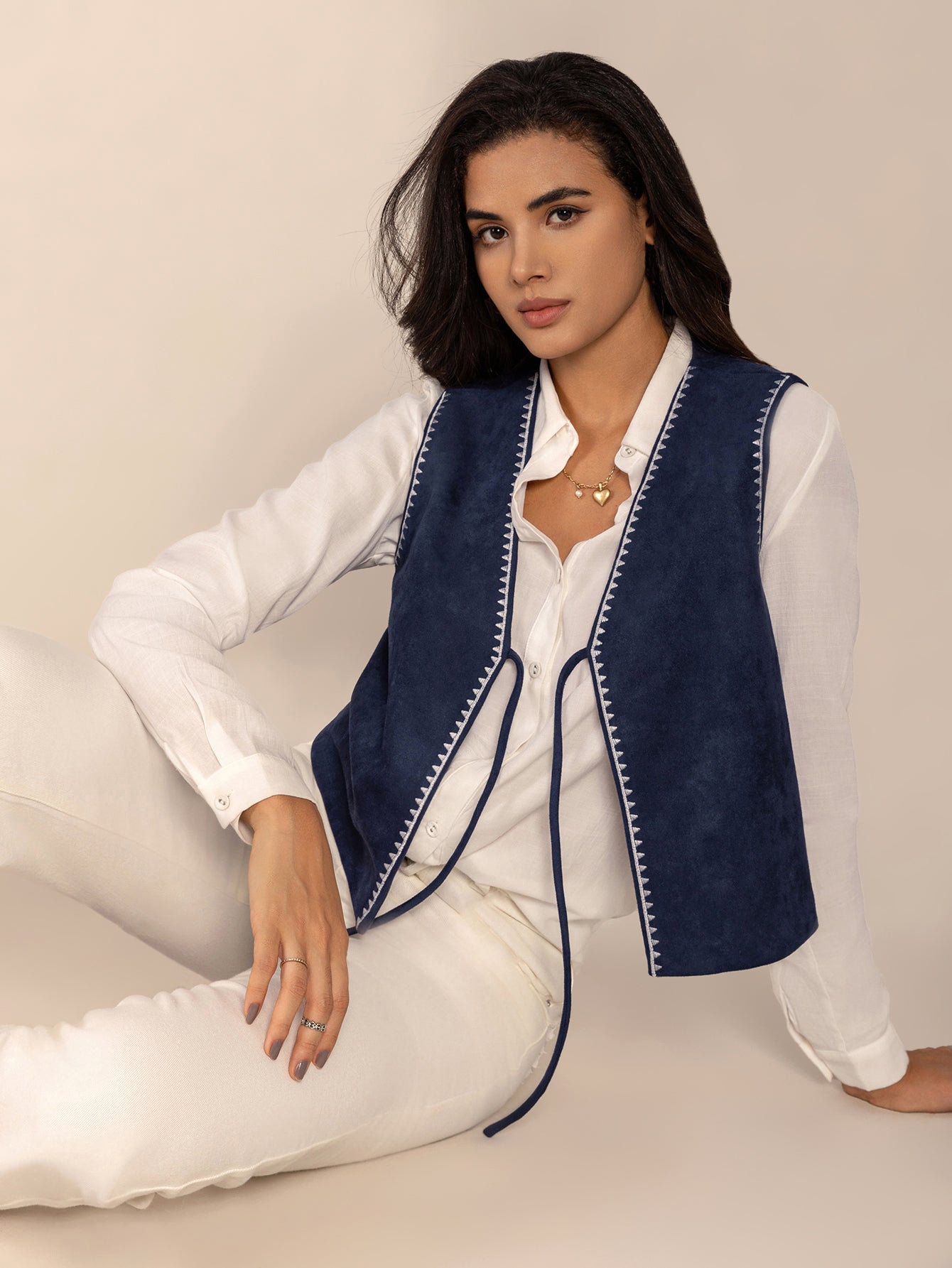 Women Casual Blue Casual Lace Embroidered Lace Vest Coat - ALTARIA