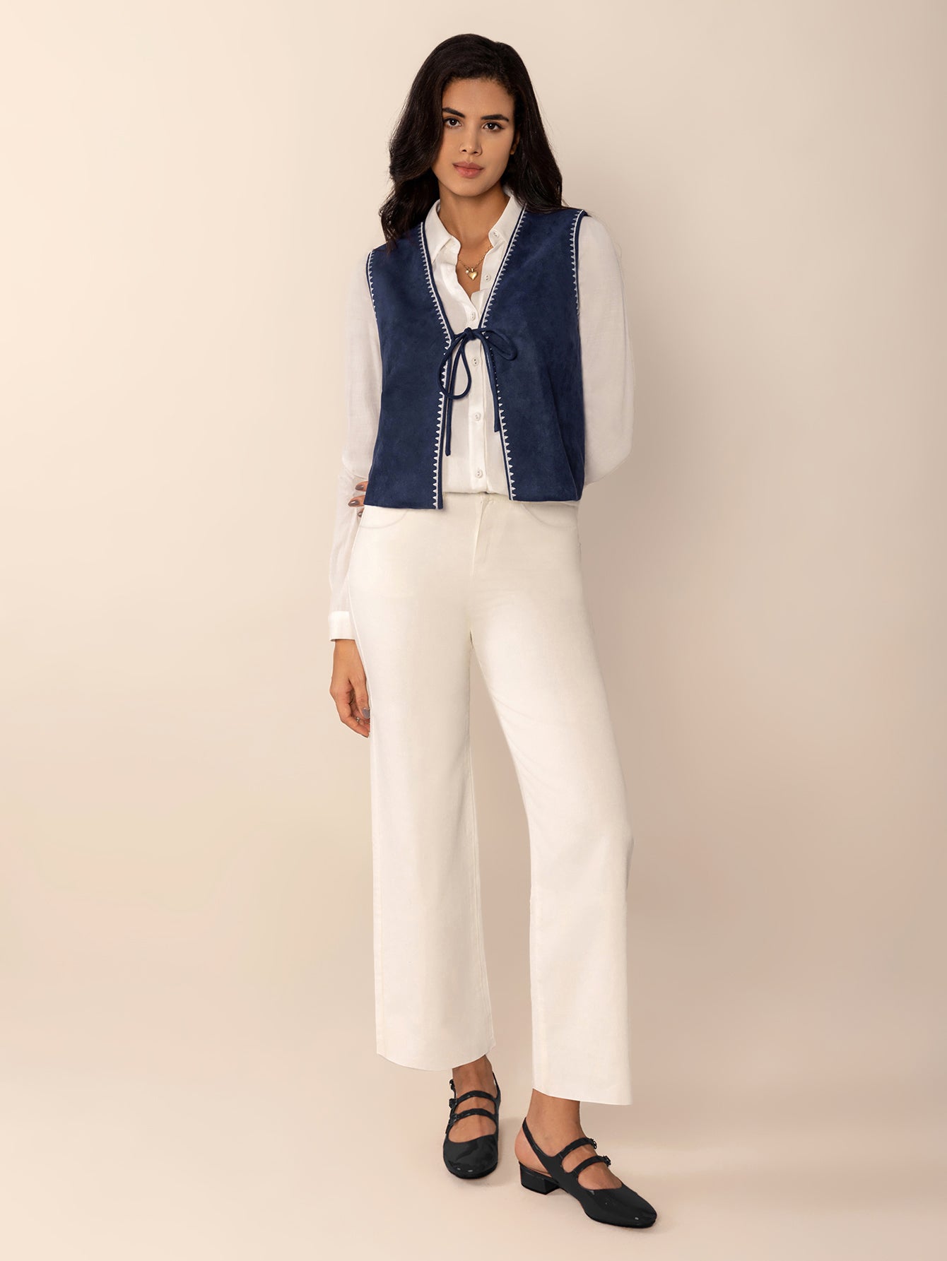 Women Casual Blue Casual Lace Embroidered Lace Vest Coat - ALTARIA