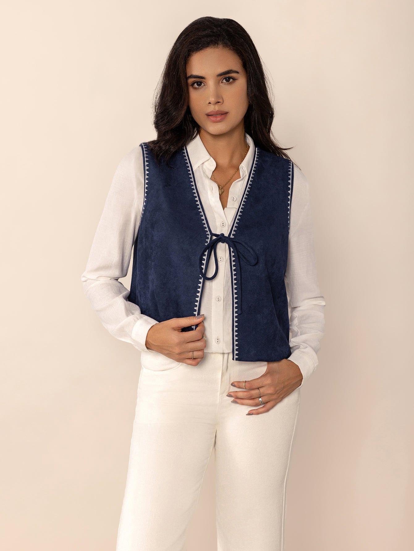 Women Casual Blue Casual Lace Embroidered Lace Vest Coat - ALTARIA