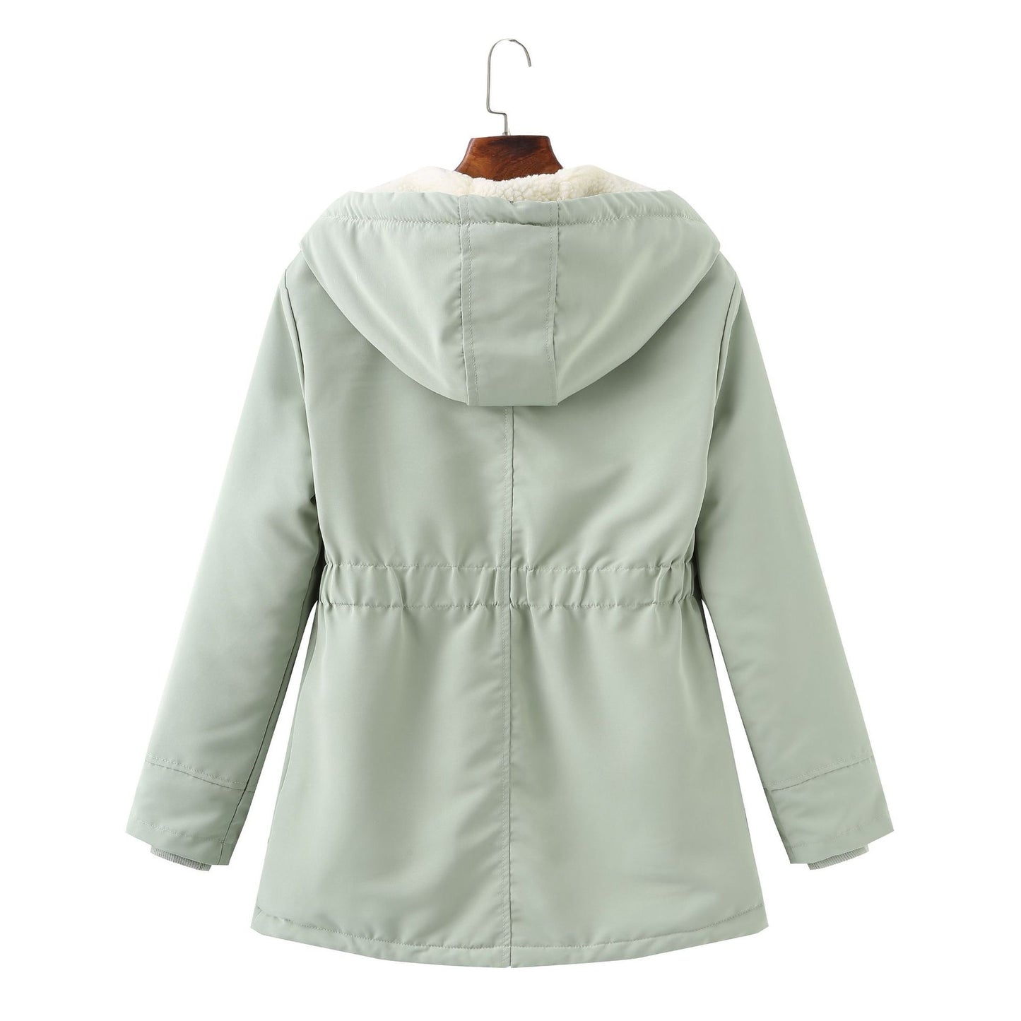 Ladies Hooded Lambswool Parka Winter Warm Waist Women Cotton-Padded Coat - ALTARIA