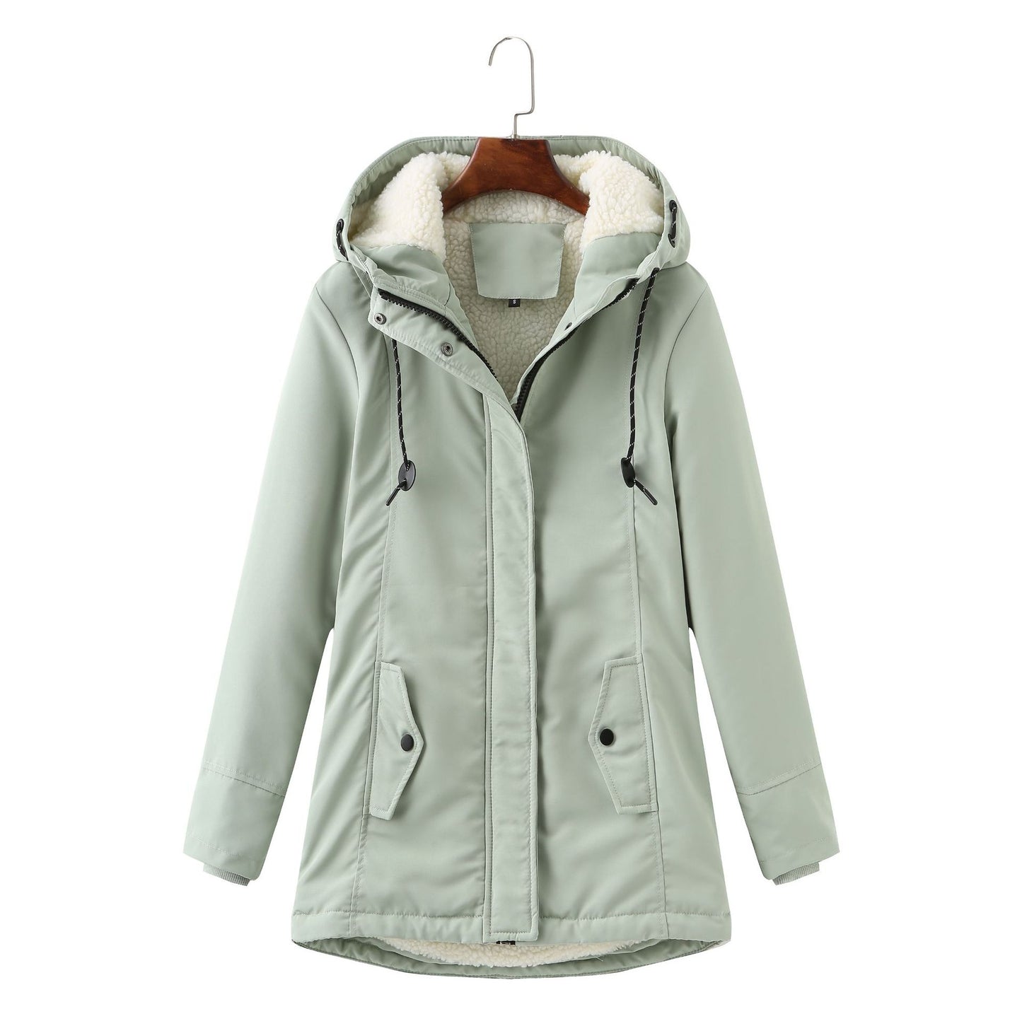 Ladies Hooded Lambswool Parka Winter Warm Waist Women Cotton-Padded Coat - ALTARIA