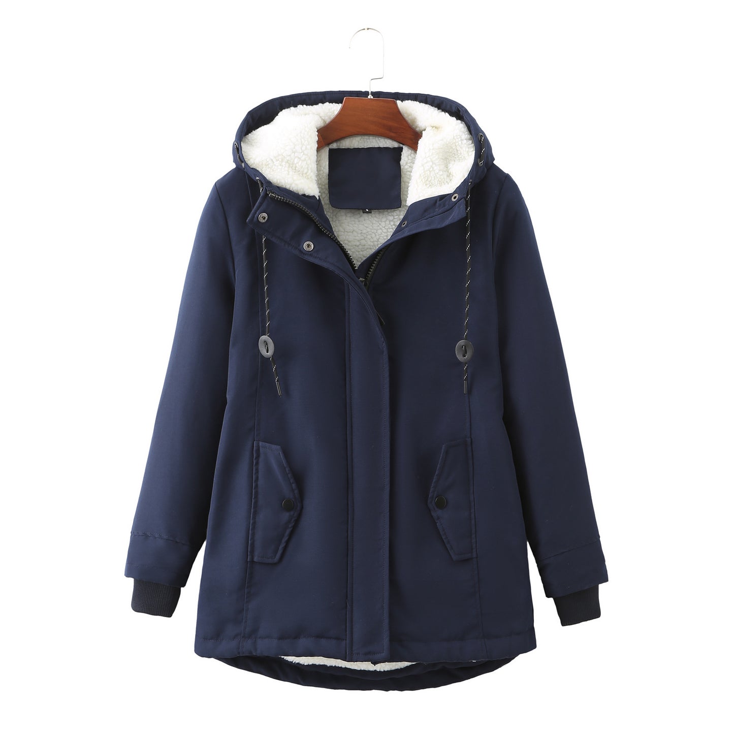 Ladies Hooded Lambswool Parka Winter Warm Waist Women Cotton-Padded Coat - ALTARIA