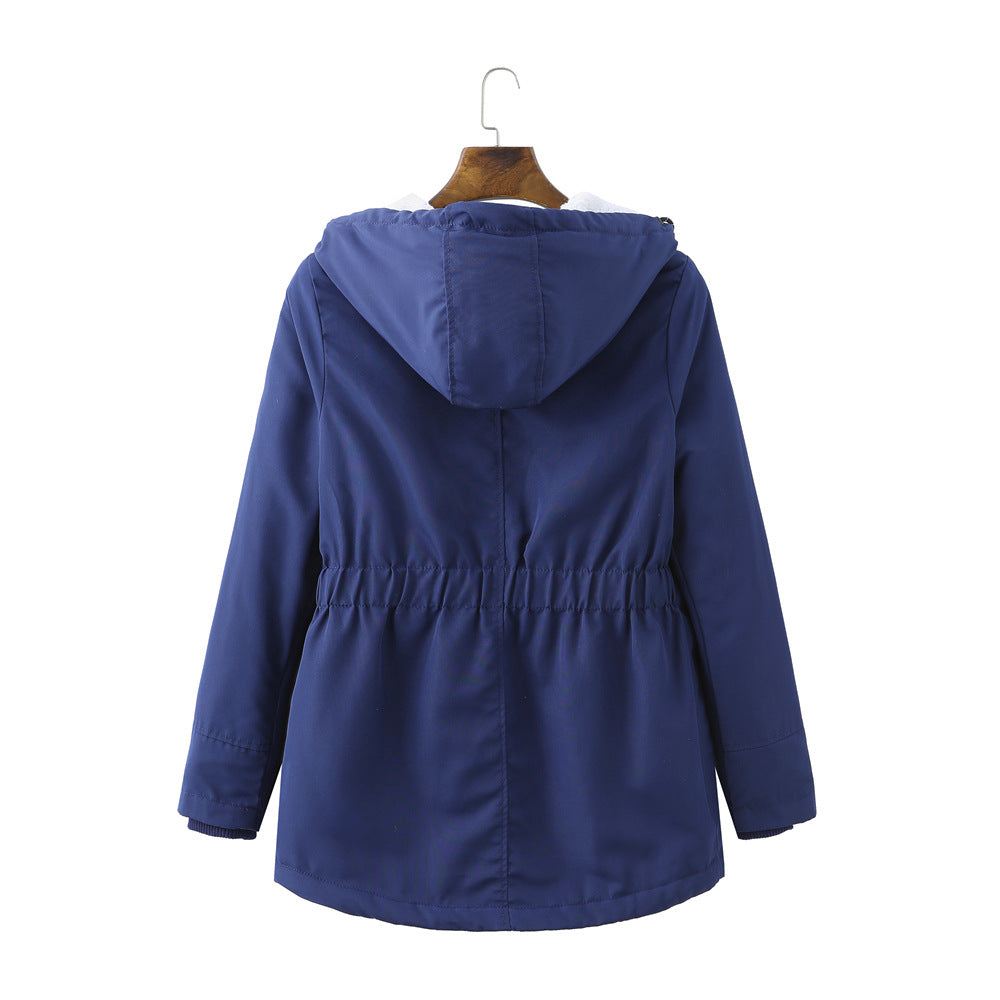 Ladies Hooded Lambswool Parka Winter Warm Waist Women Cotton-Padded Coat - ALTARIA