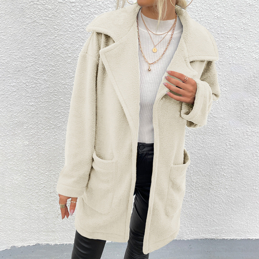 New Autumn Winter New Women Clothing Blazer Collar Solid Color Women Long Plush Coat Top Women - ALTARIA