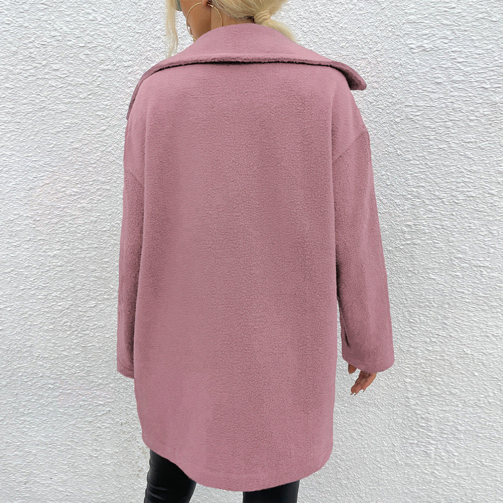 New Autumn Winter New Women Clothing Blazer Collar Solid Color Women Long Plush Coat Top Women - ALTARIA
