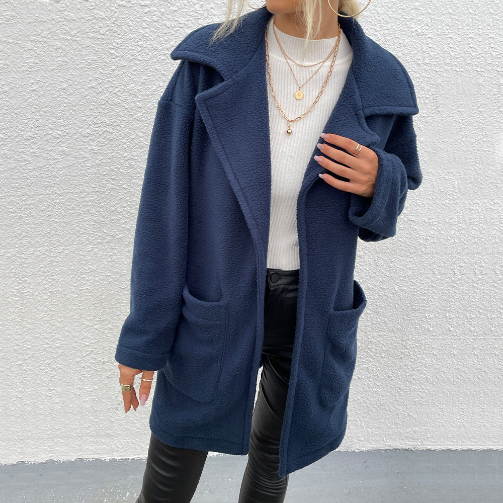 New Autumn Winter New Women Clothing Blazer Collar Solid Color Women Long Plush Coat Top Women - ALTARIA