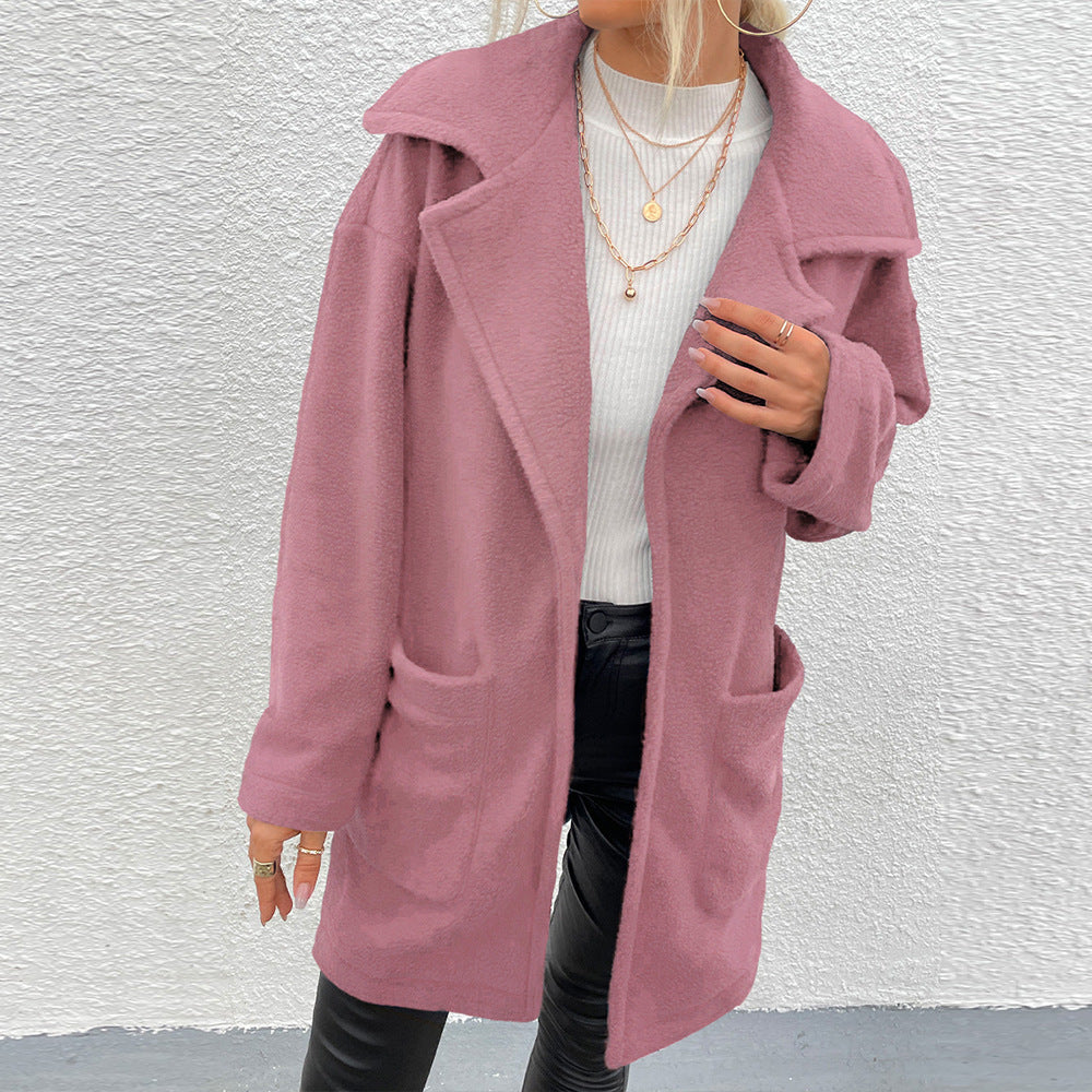 New Autumn Winter New Women Clothing Blazer Collar Solid Color Women Long Plush Coat Top Women - ALTARIA