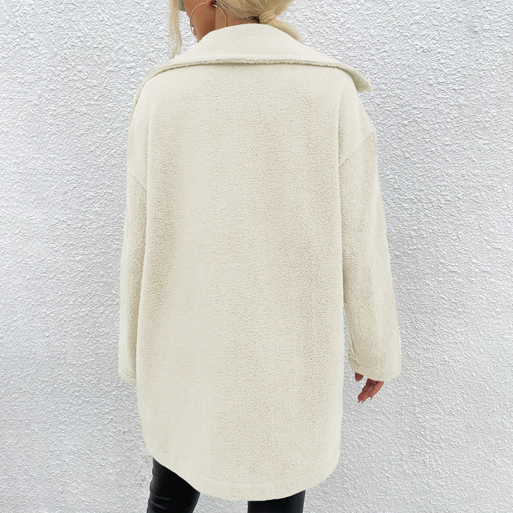 New Autumn Winter New Women Clothing Blazer Collar Solid Color Women Long Plush Coat Top Women - ALTARIA
