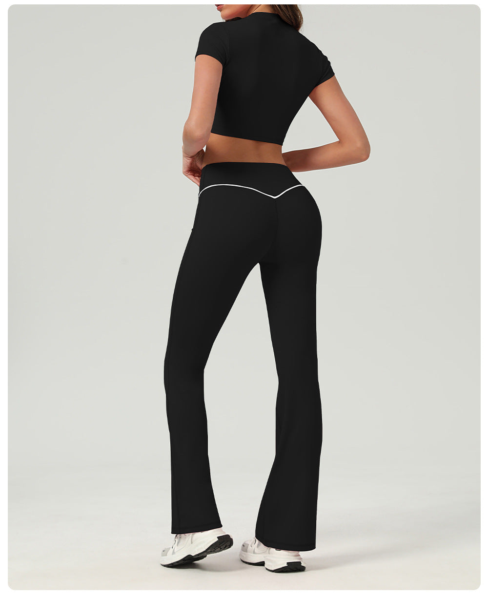 Nude Feel Tight Quick Drying High Waist Hip Lift Yoga Trousers Running Fitness Wide Leg Bell Bottoms Casual Sports Trousers Women - ALTARIA