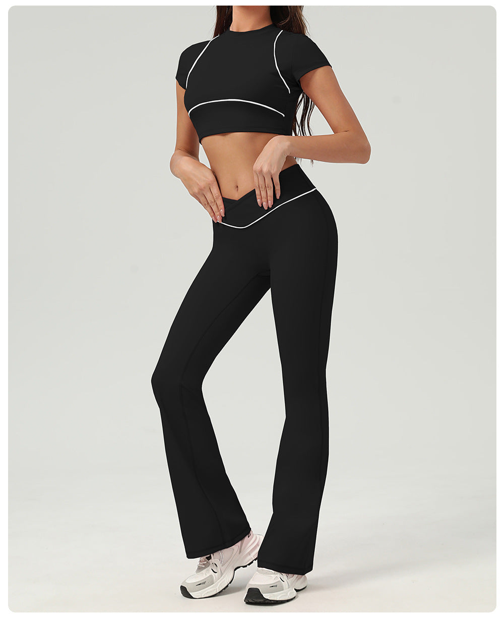 Nude Feel Tight Quick Drying High Waist Hip Lift Yoga Trousers Running Fitness Wide Leg Bell Bottoms Casual Sports Trousers Women - ALTARIA