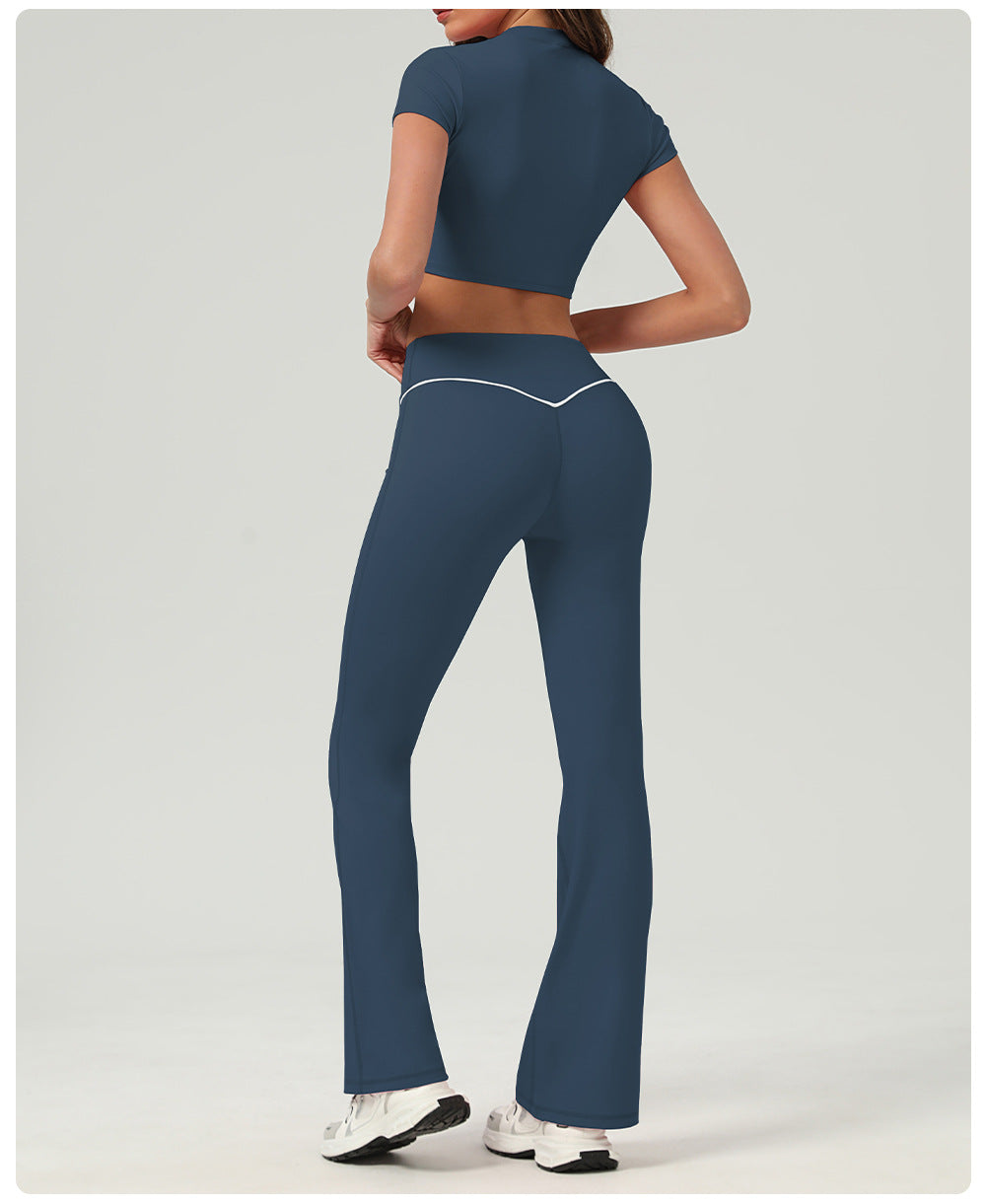 Nude Feel Tight Quick Drying High Waist Hip Lift Yoga Trousers Running Fitness Wide Leg Bell Bottoms Casual Sports Trousers Women - ALTARIA