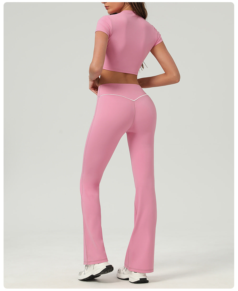 Nude Feel Tight Quick Drying High Waist Hip Lift Yoga Trousers Running Fitness Wide Leg Bell Bottoms Casual Sports Trousers Women - ALTARIA