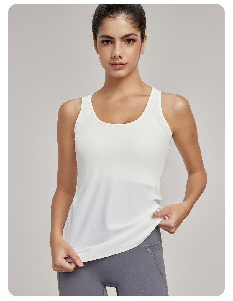 Sexy A line Sleeveless Blouse Cross Beauty Back Yoga Clothing Top Loose Long Running Fitness Clothes - ALTARIA