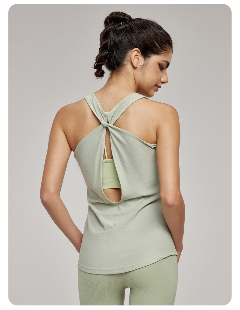Sexy A line Sleeveless Blouse Cross Beauty Back Yoga Clothing Top Loose Long Running Fitness Clothes - ALTARIA