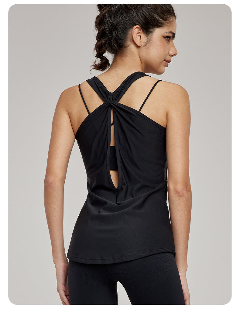 Sexy A line Sleeveless Blouse Cross Beauty Back Yoga Clothing Top Loose Long Running Fitness Clothes - ALTARIA