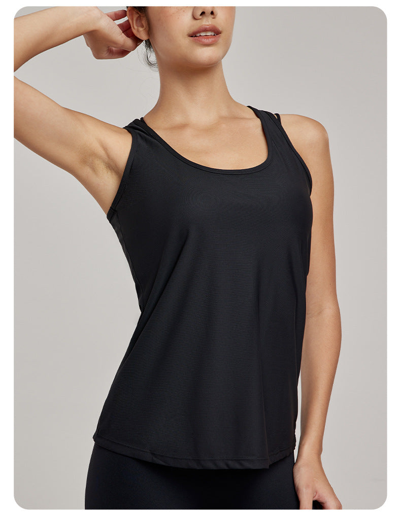 Sexy A line Sleeveless Blouse Cross Beauty Back Yoga Clothing Top Loose Long Running Fitness Clothes - ALTARIA