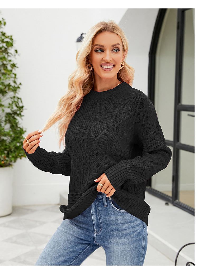 Twist Casual Solid Color round Neck Sweater Idle Autumn Winter Loose Pullover Sweater - ALTARIA